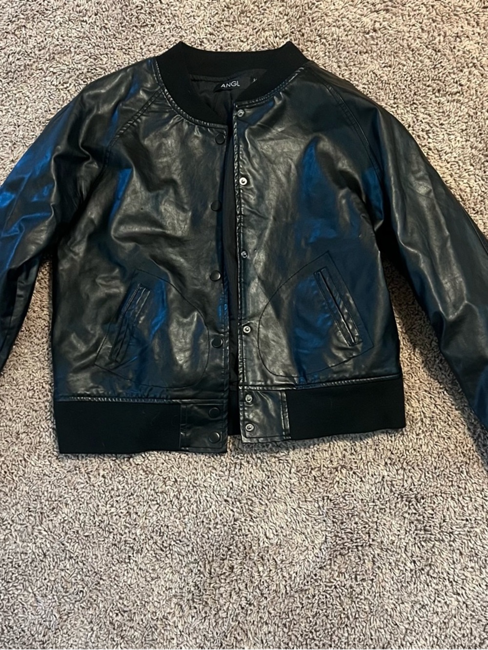 ANGL Black Faux Leather Bomber